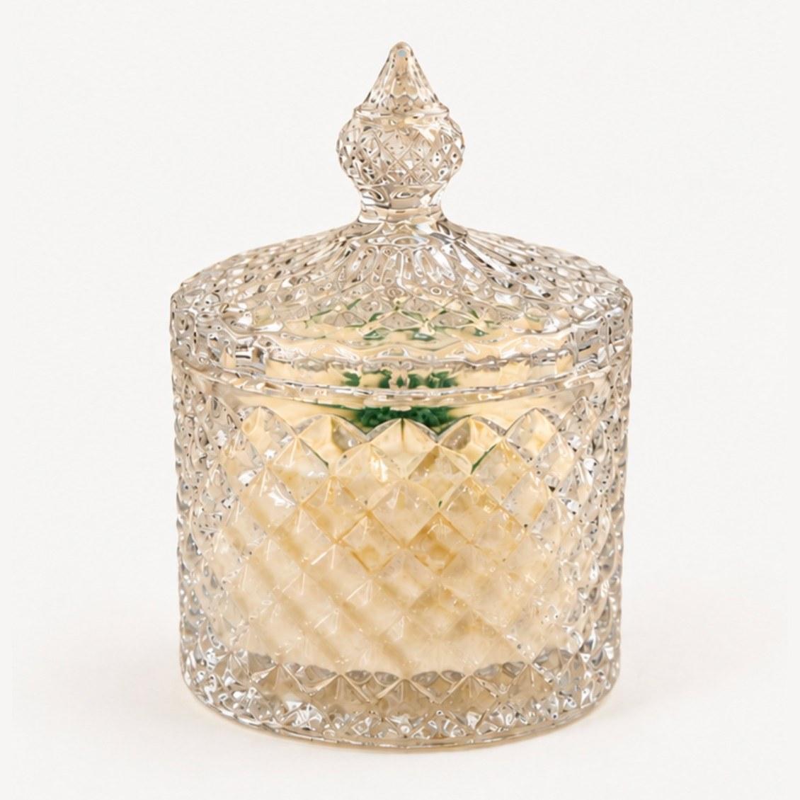 Vanilla Jar Candle with the lid on, against a plain background
